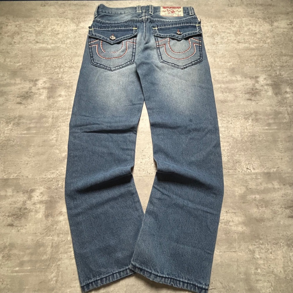 True Religion Joey Super T Jeans 34 Blue Made in USA Flap Pocket Denim